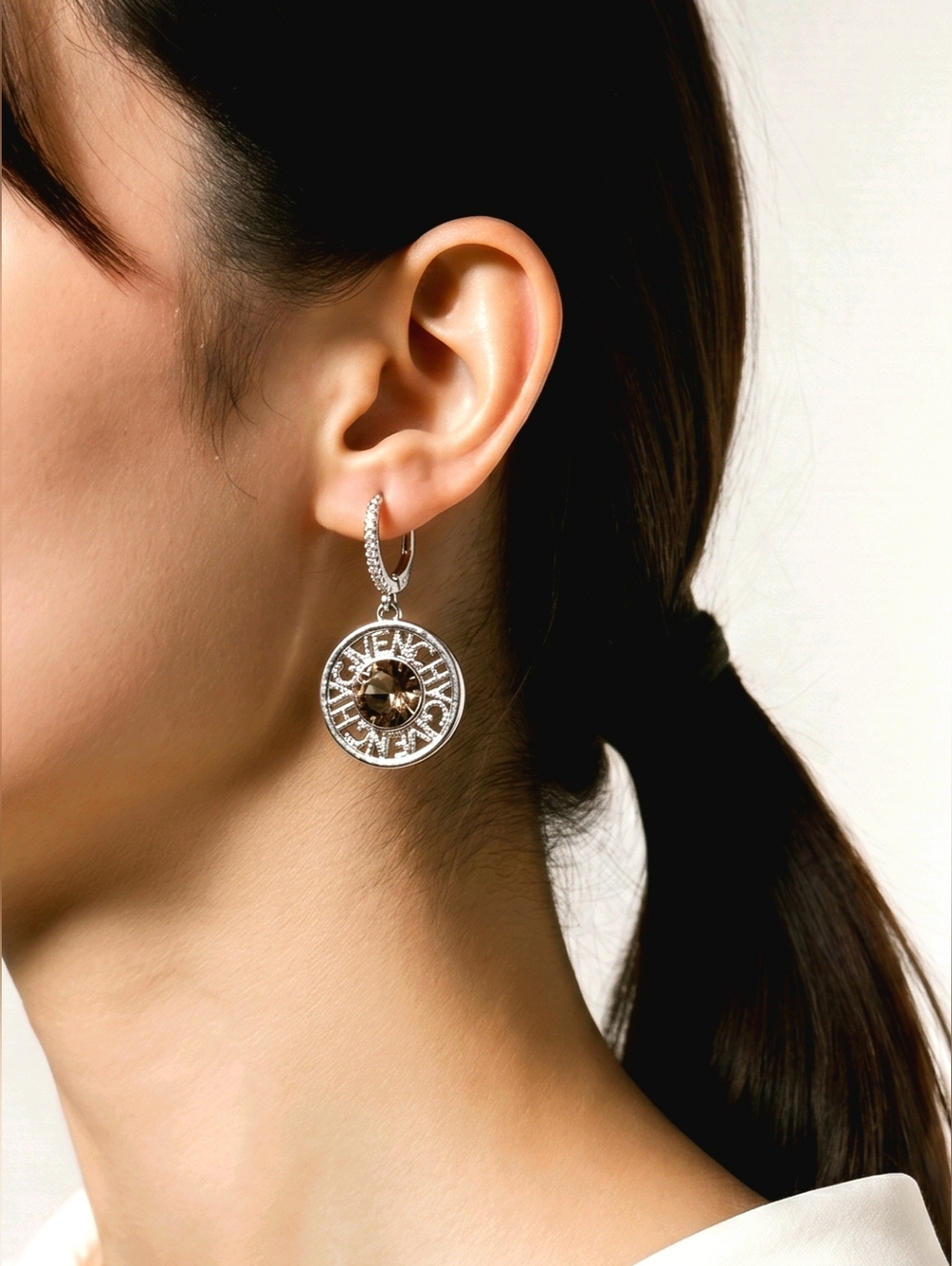 Givenchy Crystal Logo-Frame Coin Drop Earrings
